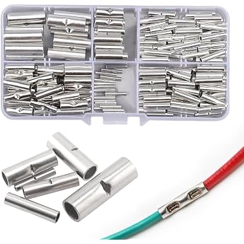 Butt Connectors Non-Insulated Crimp Connectors Uninsulated Set for Cable Connectors DIY Electrical Splicing Cable Crimp Connection Pack of 200