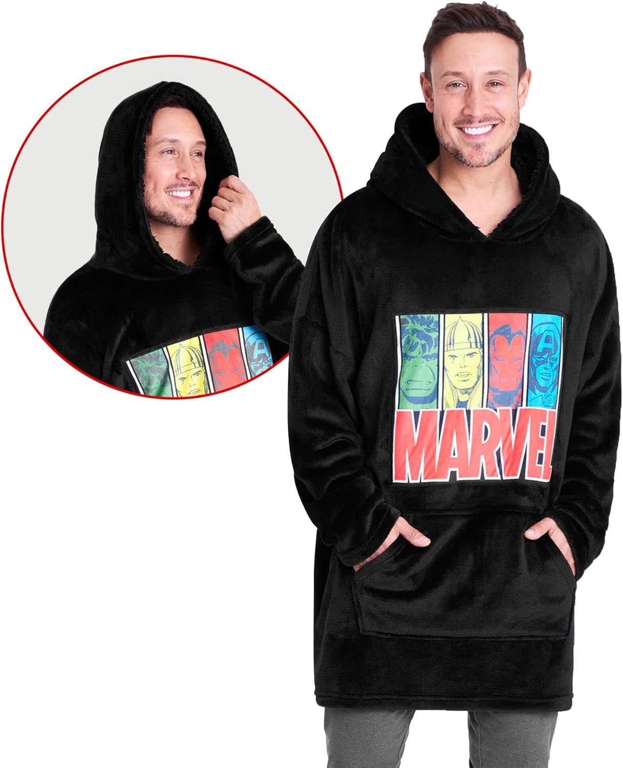 Marvel Avengers Blanket Hoodie for Men Teens, Fleece Wearable Blanket with Sherpa Hood, Valentines Day Gifts for Men, Husband - Image 8