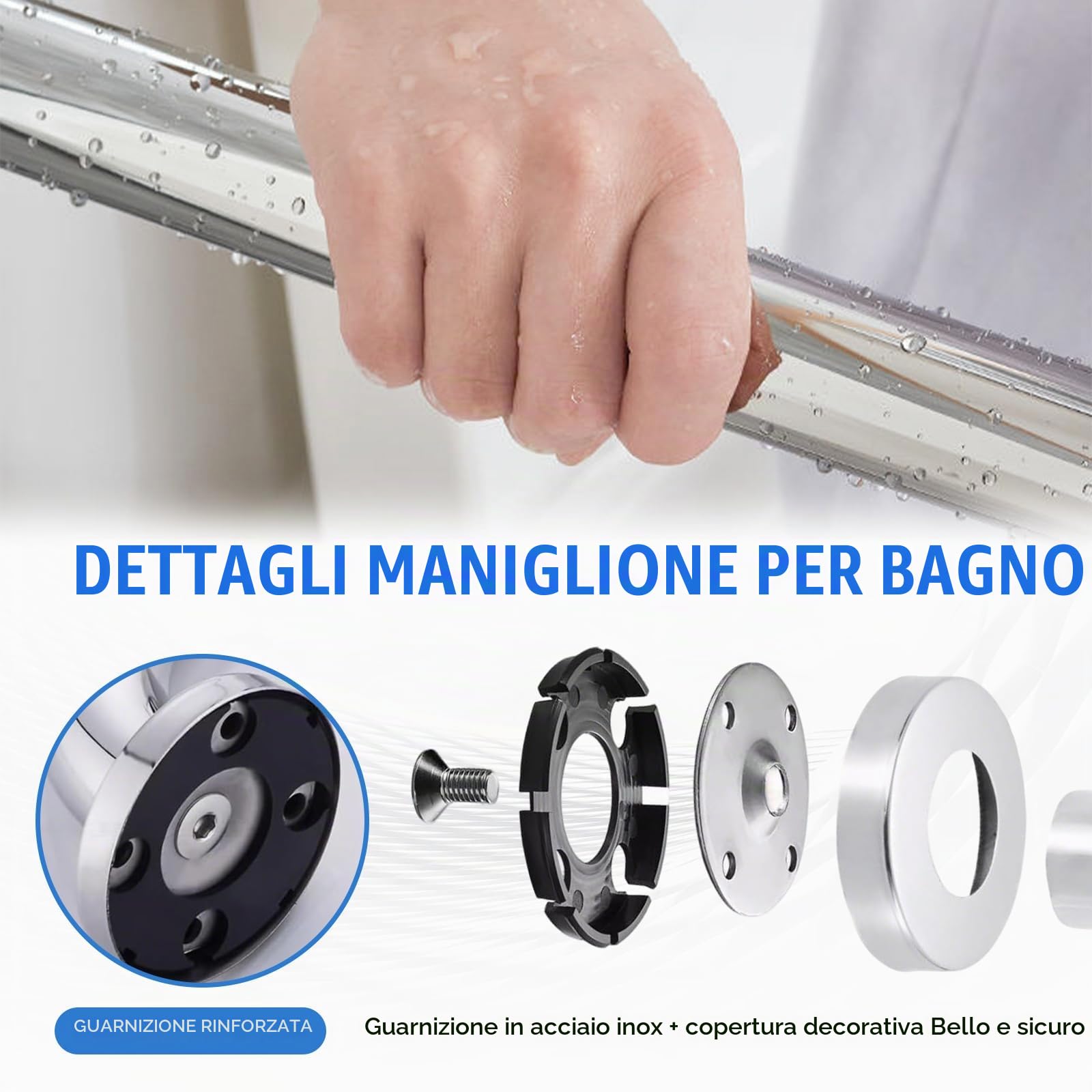 Maniglia di sicurezza da bagno, in acciaio inox lucido, 70 x 50 cm, a forma di L, per docce, angolo verticale, antiscivolo, per donne incinte, anziani e handicap (argento, sinistra)