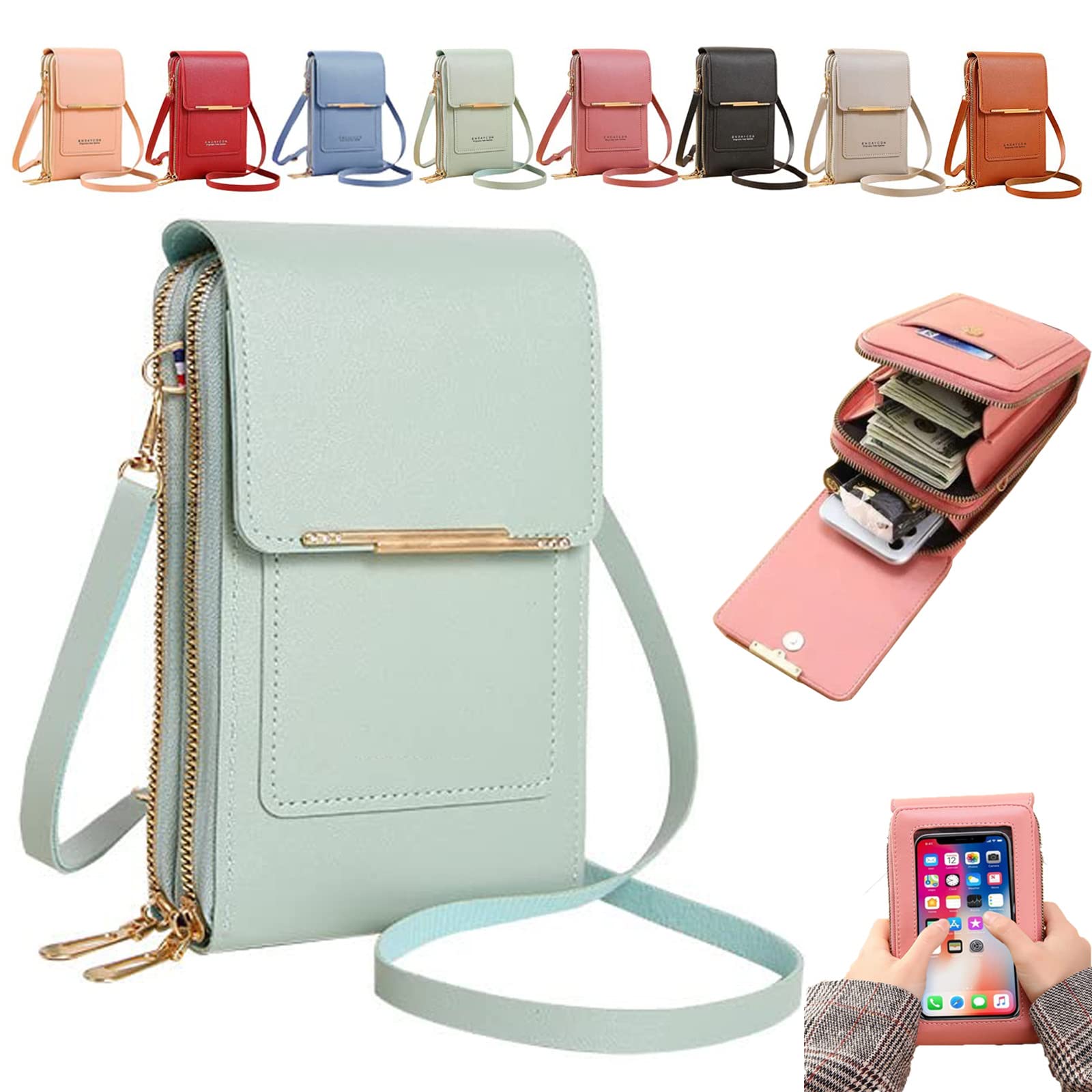 FETNHU Anti-Theft Leather Bag Small Crossbody Cell Phone Purse for Women Touch Screen RFID Blocking PU Leather Crossbody