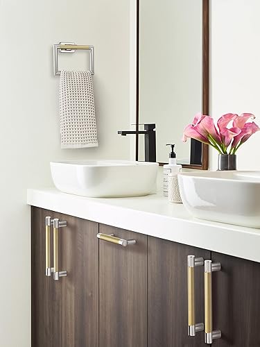 Vista 97 de Amerock BH26615PNBBZ Toallero de níquel pulido/champán dorado Toallero de 24 pulgadas (24.016 in) Esquire Toallero de baño Accesorios