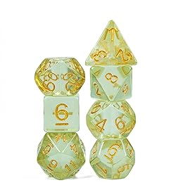 UDIXI 7PCS DND Dice Set Filled with Aurora Powder, Green D&D Dice for RPG and Other Tabletop Games