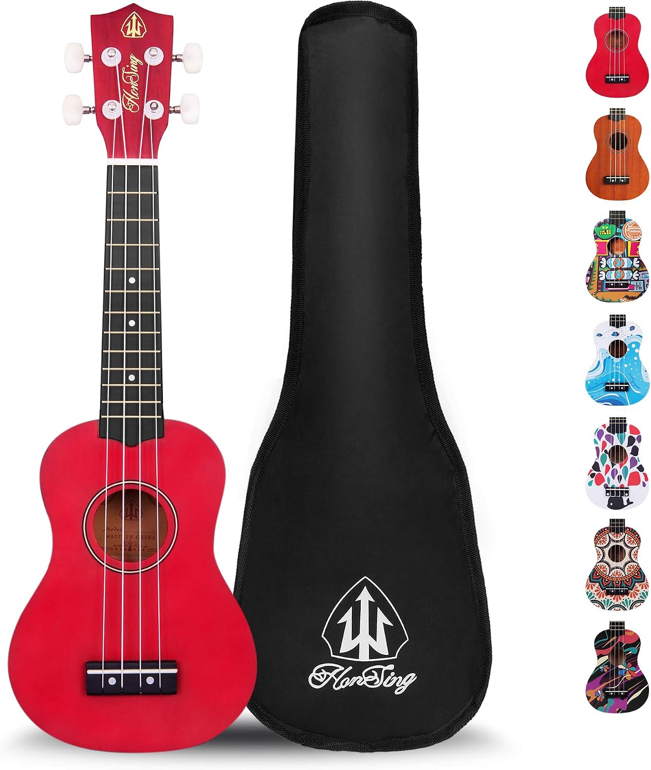 Honsing Kids Ukulele,Soprano Ukulele Beginner,Hawaii kids Guitar Uke Basswood 21 inches with Gig Bag- Red
