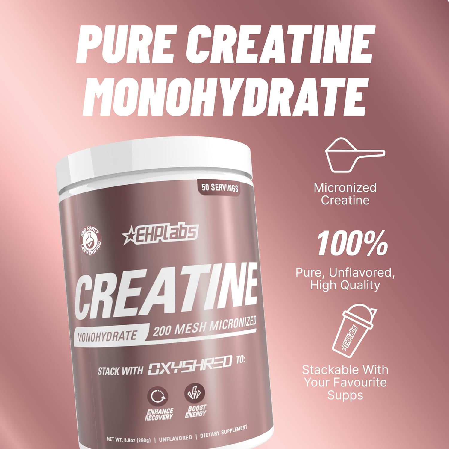 EHP Labs CREA-8 Creatine Monohydrate Powder - Unflavored Creatine Powder for Muscle Growth, Increased Strength, Enhanced Energy Output and Improved Performance - 50 Servings (250g) - Image 3