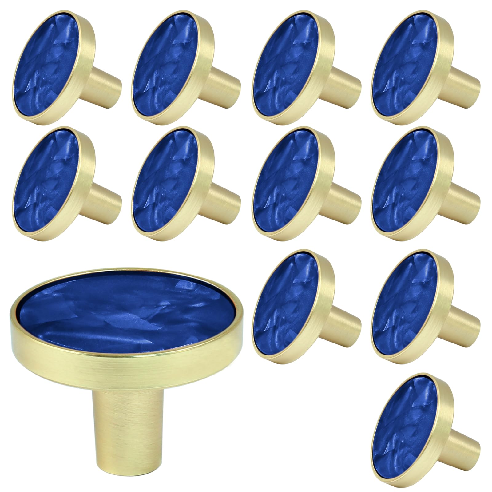 suiwotin 12 Pack Brass Cabinet Knobs, Round Knobs Decorative Dresser Drawer Knobs, Brushed Gold Kitchen Cabinet Knobs Pulls, Vanity Drawer Knobs Handles for Closet, Cupboard, Pantry (Navy Blue)