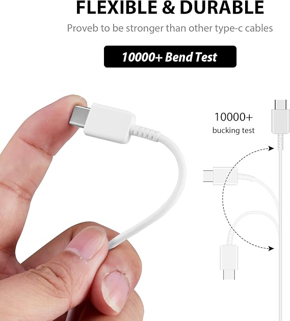 Original 10ft USB-C Cable for Oppo Reno with Fast Charging and Data Transfer. (White / 3Mt)