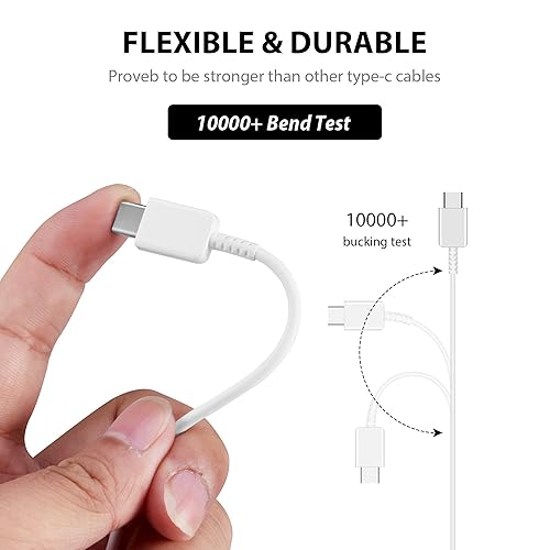 Miniatura 5 de Cable USB-C original de 10 pies funciona para Oppo Reno 4F con carga rápida y transferencia de datos (blanco 3M)