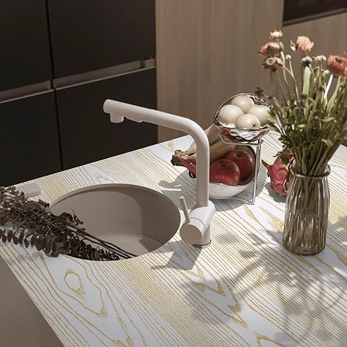 Miniatura 10 de Heroad Papel tapiz de grano de madera clara de la marca, papel tapiz de roble para despegar y pegar, papel de contacto de madera grueso texturizado