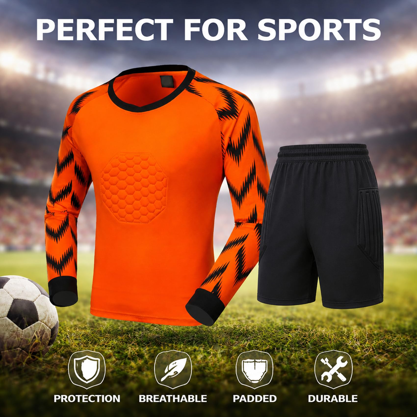 Camiseta de fútbol de Manga Larga, Pantalones Cortos, Kit de Entrenamiento de Portero para niños, jóvenes y Adultos, Uniforme de Portero de fútbol, ​​Camiseta Corta