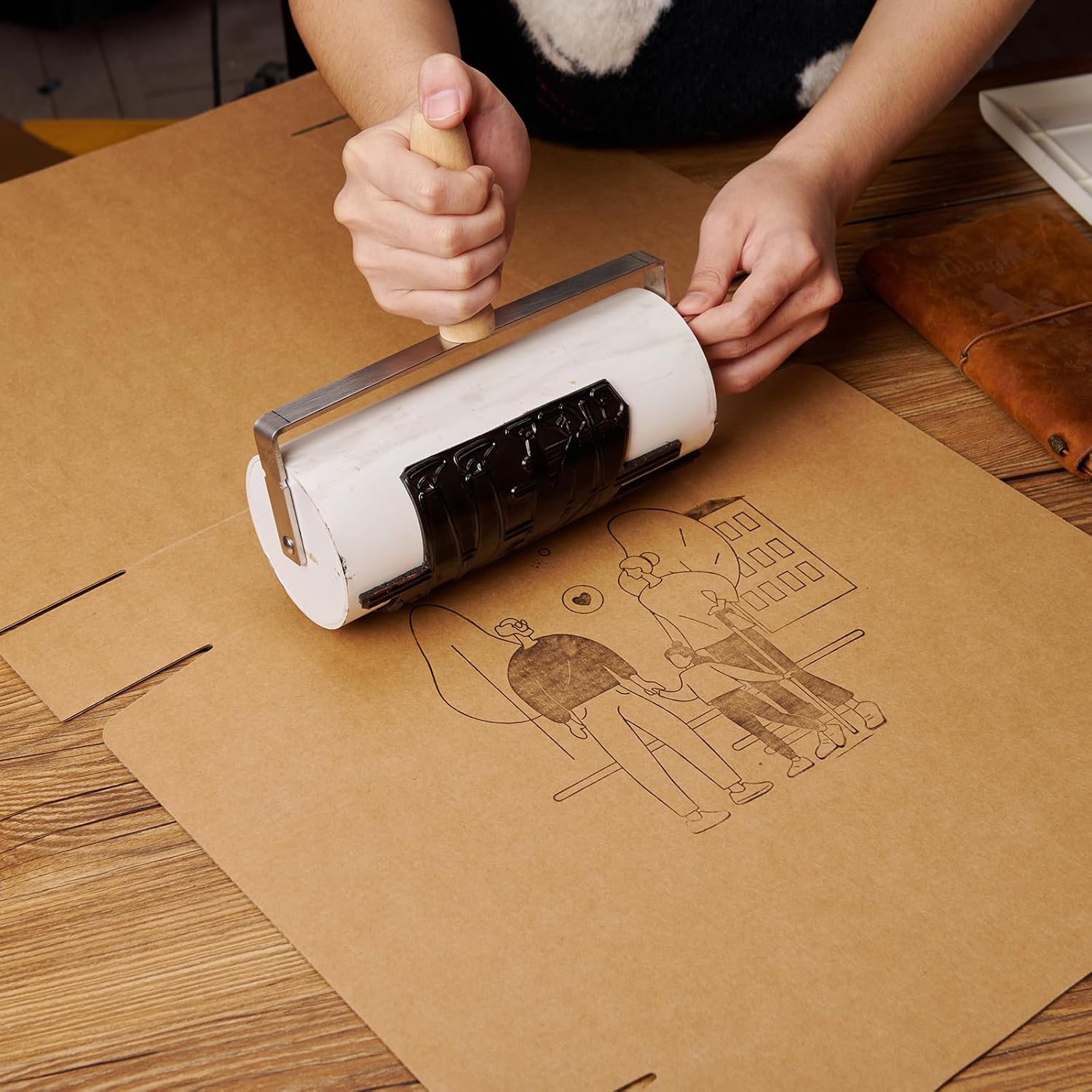 Handcrafted Wooden Rolling Stamp - Customizable Design for Scrapbooking, Card Making, and DIY Crafts - Perfect for Journaling, Gift Wrapping, and Decorative Projects
