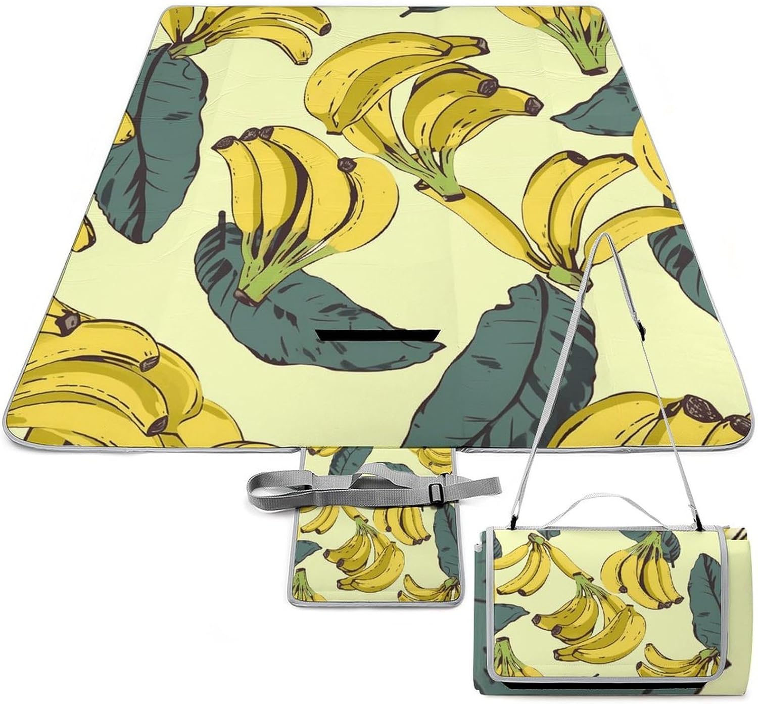 Banana Print Waterproof Picnic Blanket 58.3''x58.3'',Portable and Foldable Picnic Mat with Handle,Outdoor Blankets for Lawn Park Beach Travel