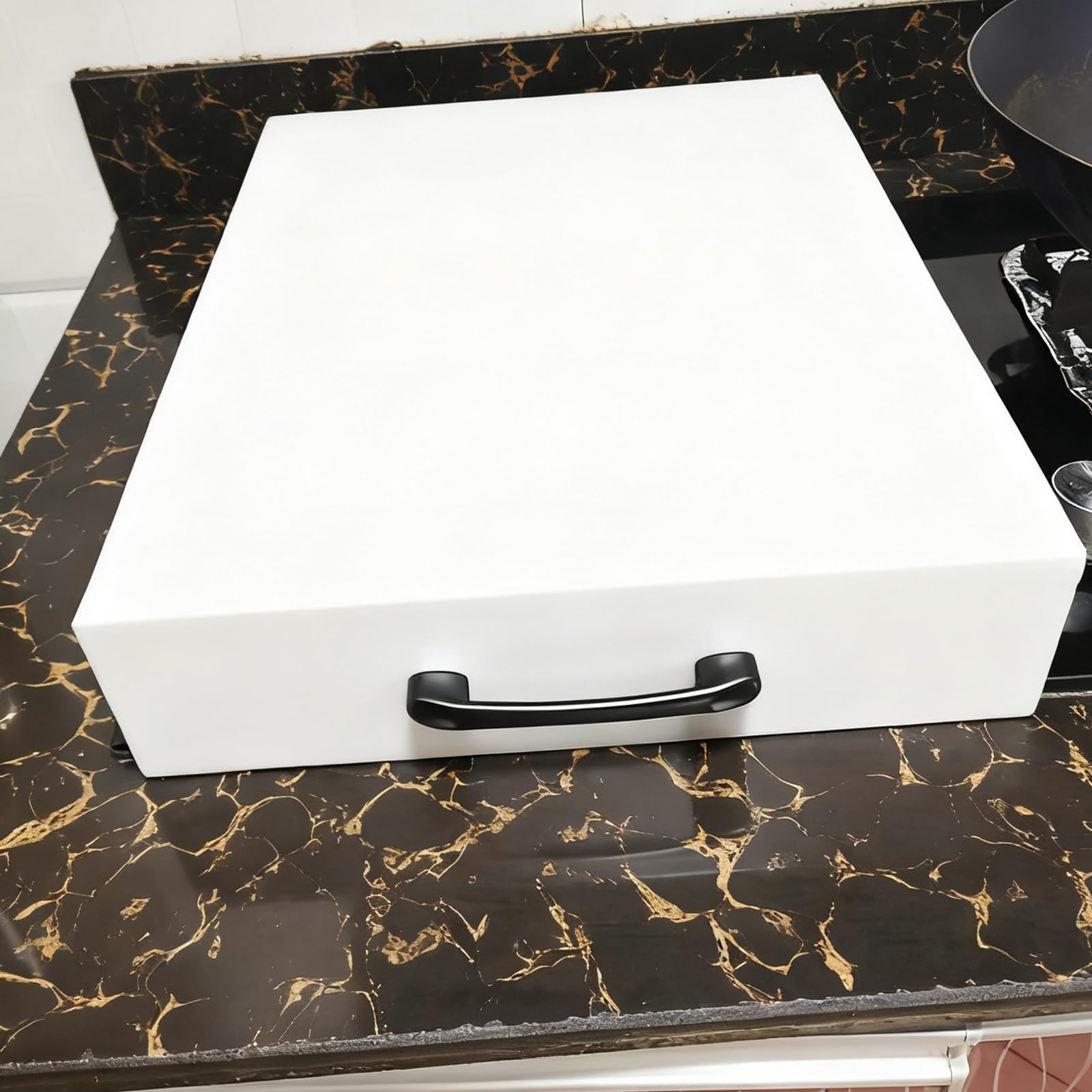 Copertura per Piano Cottura con Manici, Adatta per fornelli elettrici in Acciaio, Spessa e Resistente, Ideale per Appartamenti (Bianca, 35x48x9 cm (14x19x4 Pollici))
