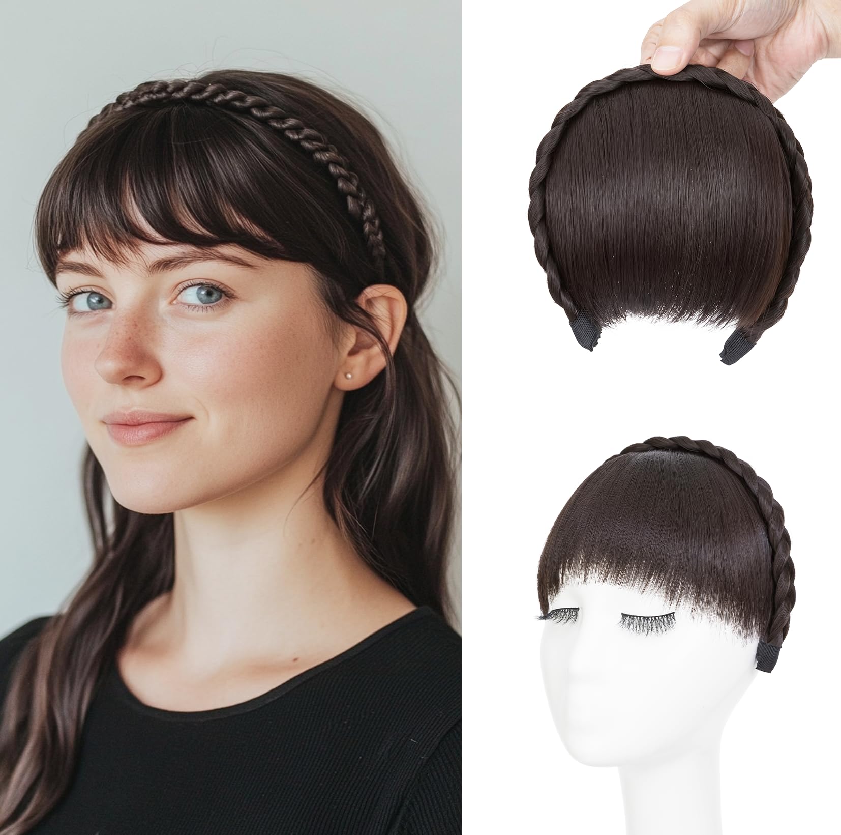 S-noilite Headband with Bangs, Front Hair Bangs Wigs Headband