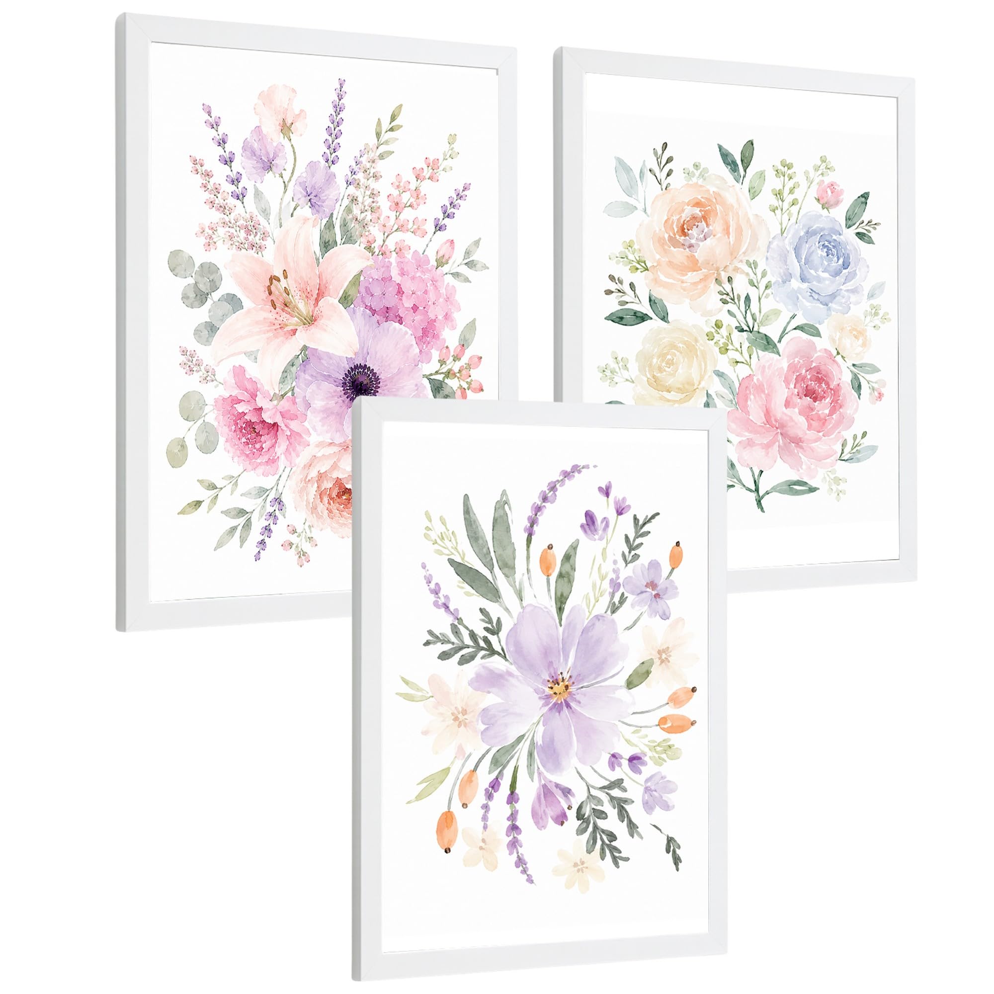 Nacnic Pastel Floral Posters with Watercolor Flower Bouquet Art
