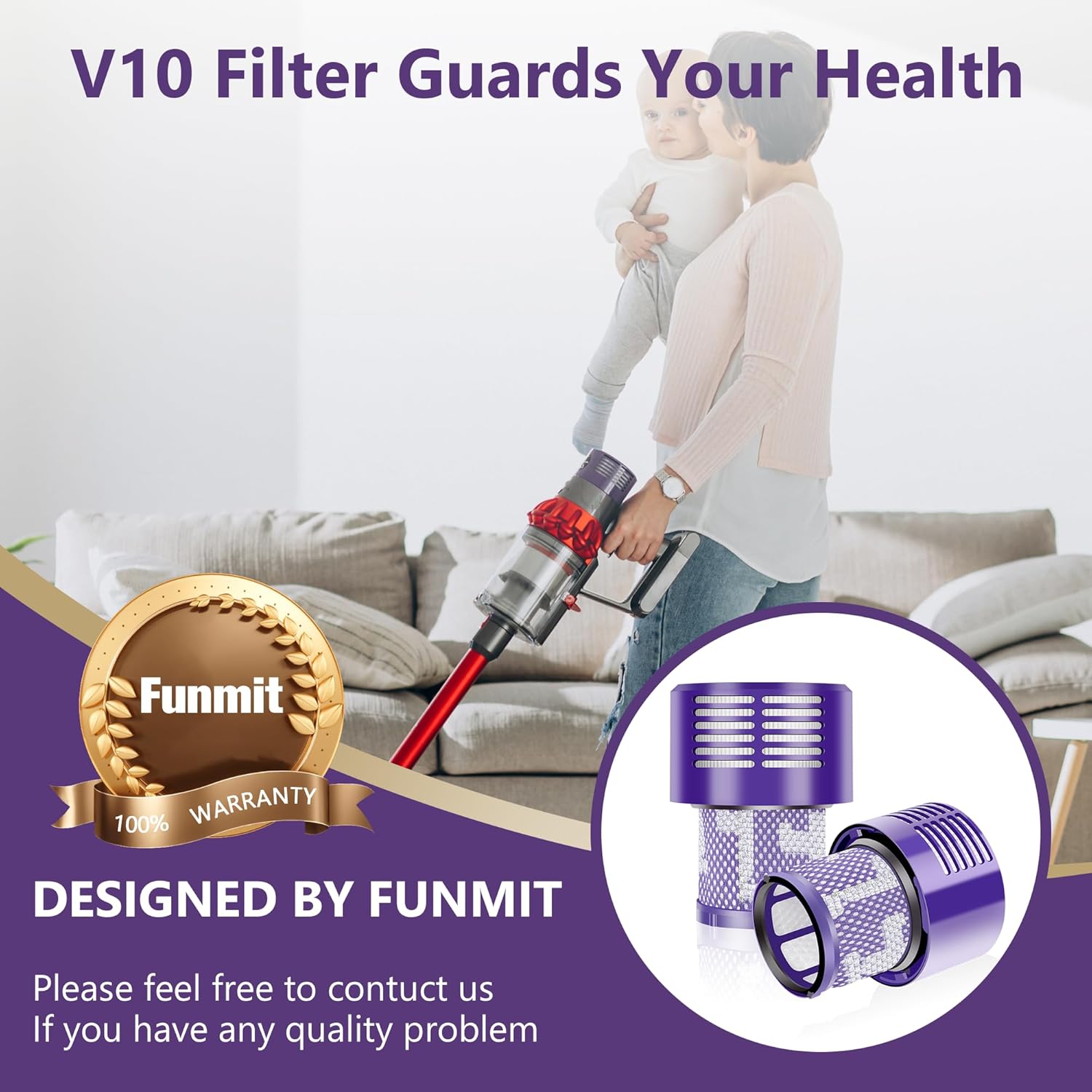 Funmit V10 Filters Replacement for Dyson V10 Cyclone Series, V10 Absolute, V10 Animal, V10 Total Clean, V10 Motorhead, SV12 Vacuum Cleaner, Replaces Part # 969082-01, 2 Pack image 10 of 11 B09TK718QL