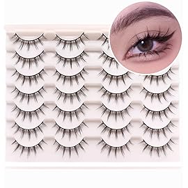 Losha Manga Lashes Fluffy Faux Mink Lashes 14 Pairs Natural False Lashes Pack Wispy Short Anime Lashes Look Like Individual Clusters (3D1009)