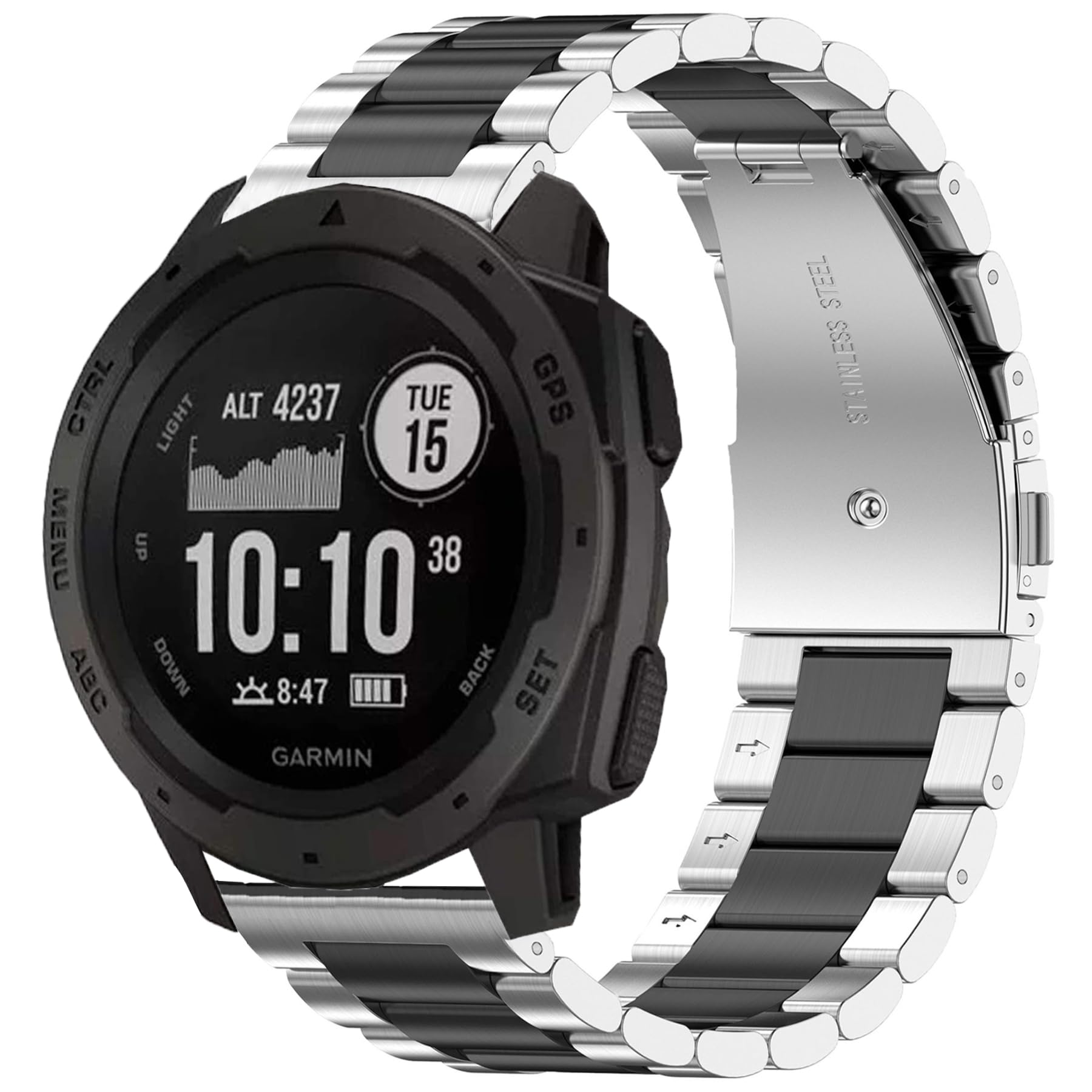 Metal Band for Garmin Instinct 1/2 Solar Watch Bands, Instinct 3 45mm Solid Stainless Steel Replacement Wristband Strap Men for Garmin Instinct