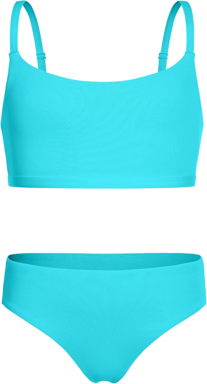CRZ YOGA Girls Bikini Set 2 Piece Swimsuit - Beach Sports Bathing Suit Scoop Neck Adjustable Straps Padded Kids Teen