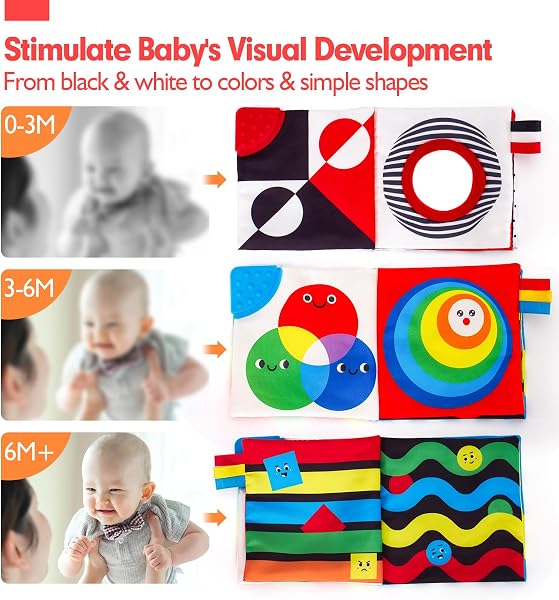 hahaland Libros Bebe Juguetes Bebes 0 3 6 12 Meses, 2PCS Libros Blandos de Tela Blanco y Negro de Alto Contraste Libros Bebe de Estimulacion Visual, Libro Sensorial de Actividades para Bebé - 4