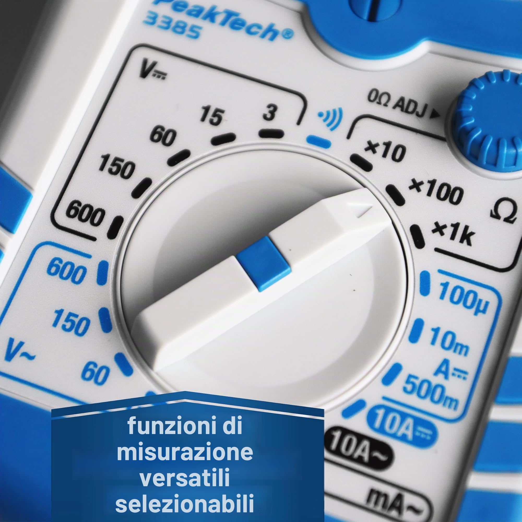 PeakTech P 3385 Multimetro analogico con voltmetro amperometro ohmetro tester di continuità fino a 600 V AC DC 10 A adatto per installazioni elettriche 230 V