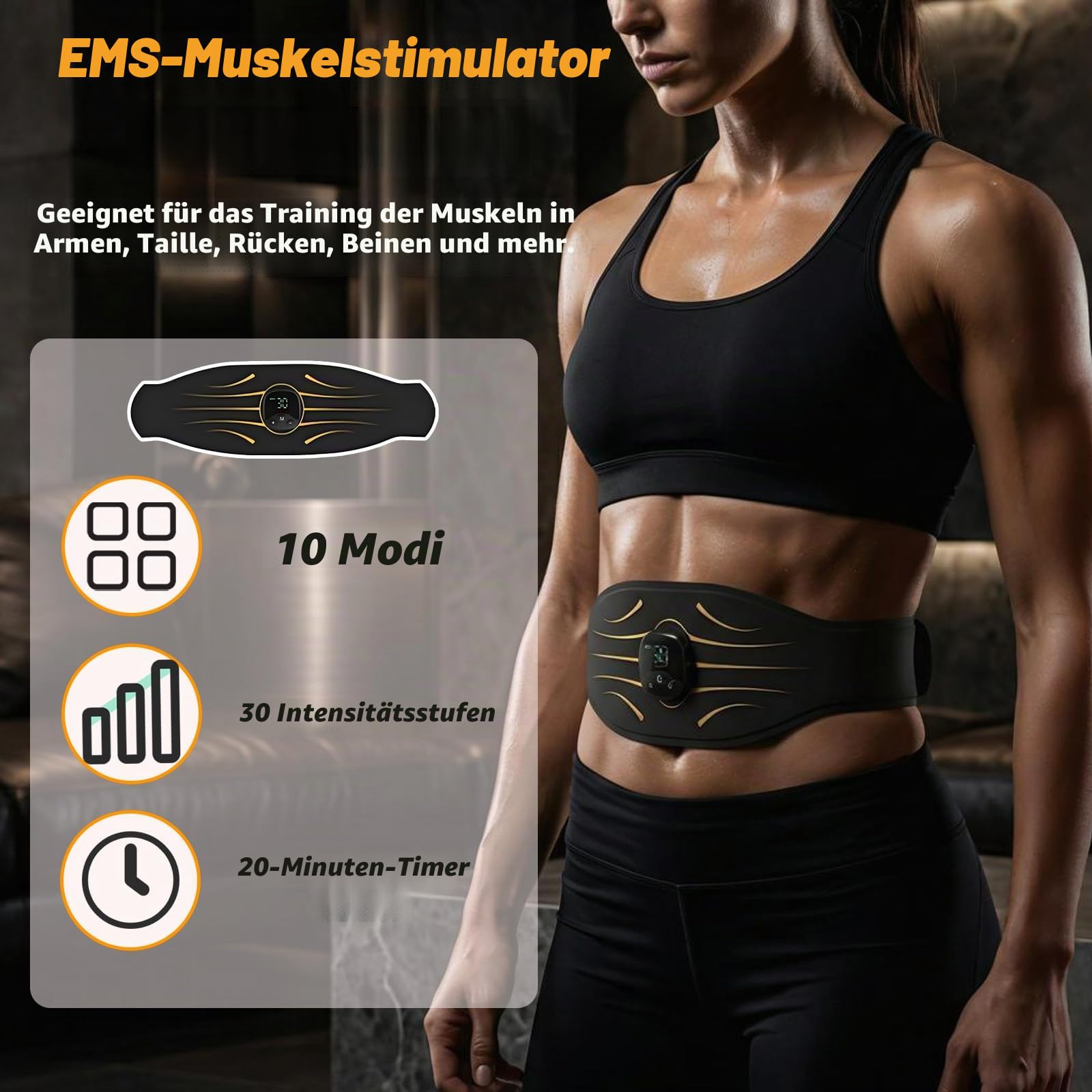 EMS Trainingsgerät Ganzkörper, Bauchtrainer Elektrisch Muskelstimulator EMS Bauchmuskeltrainer Fitness Electric Stimulators 10 Modi & 30 Intensitäten Zero Hard Homeful Übung