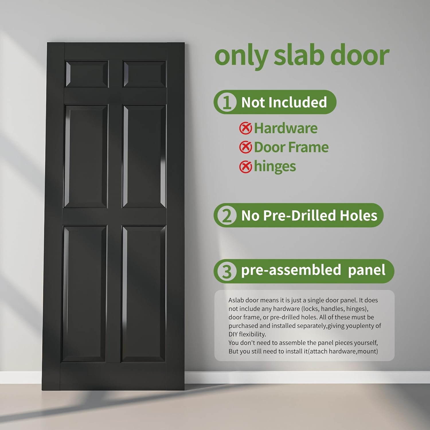 Solid Wood Slab Door, French Interior Door, Baking Paint Process，Waterproof MDF for Bedroom/Storage Room/Bedroom, Easy to Install (Black, 36inx80in+6-Panel)