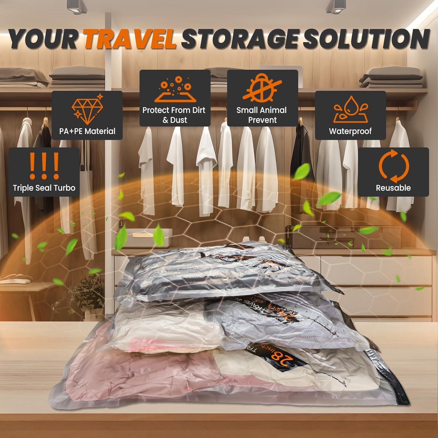 20PCS Vacuum Packing Bags for Travel with Rechargeable Wireless Pump - 8-20inch, 8-24inch, 4-28inch - Space Bags Vacuum Storage Bags for Luggage Blanket Clothes Bedding Pillows Comforters