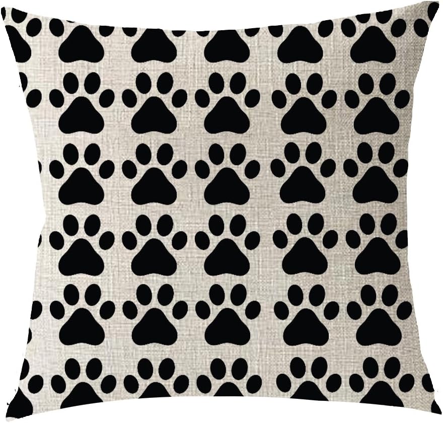 Lovely Family pet Dog Bohemia Boho Paws Cotton Linen Square Throw Waist Pillow Case Decorative Cushion Cover Pillowcase Sofa 18"x 18" (18x18 inches, 1)