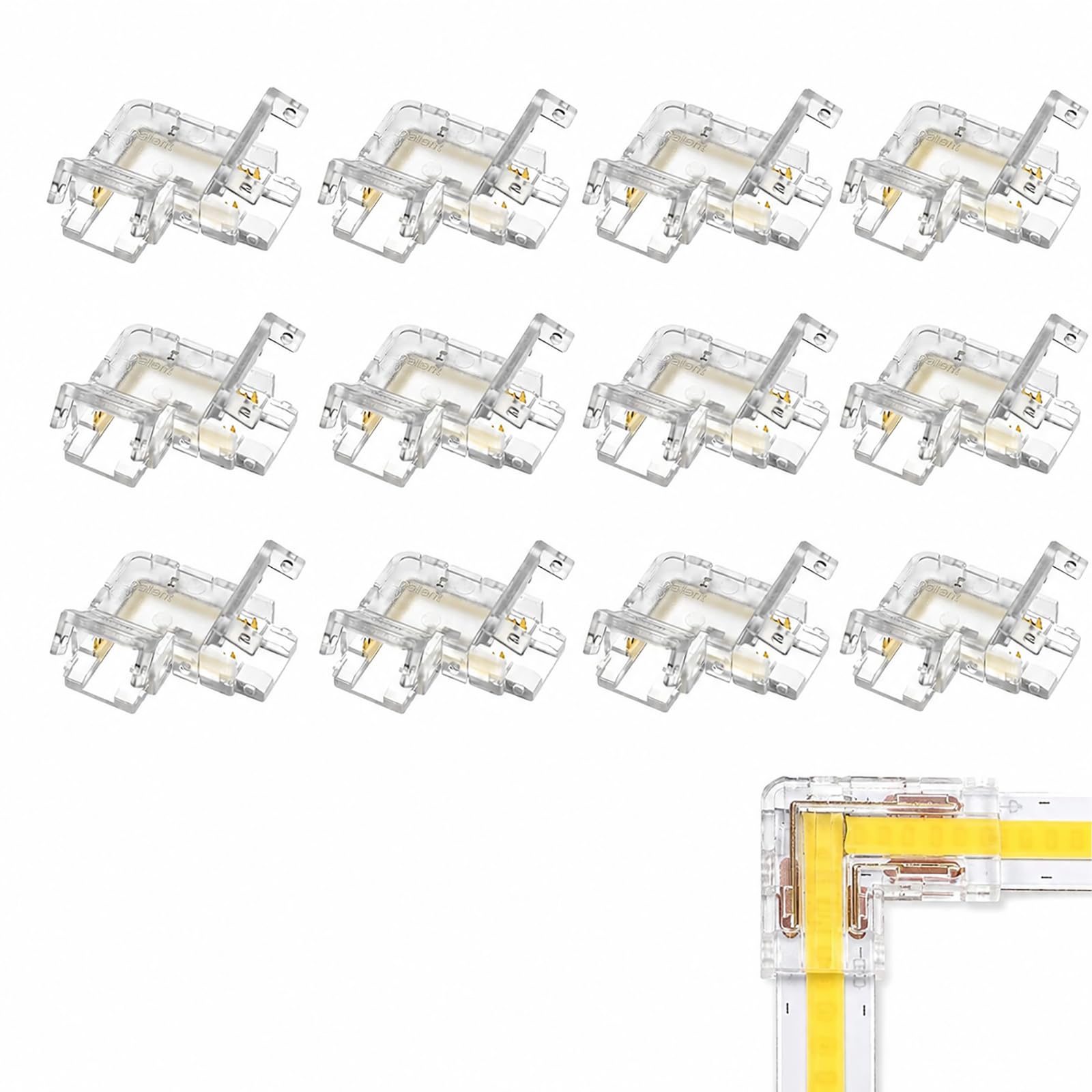 12 Stück COB-LED-Anschluss, 2 Pins, LED-Streifenverbinder, 8 mm, L-Eckverbinder, ohne Löten, für COB-LED-Streifen, Schnellkupplung für Lichtstreifen, einfache Installation, Büro und Beleuchtung