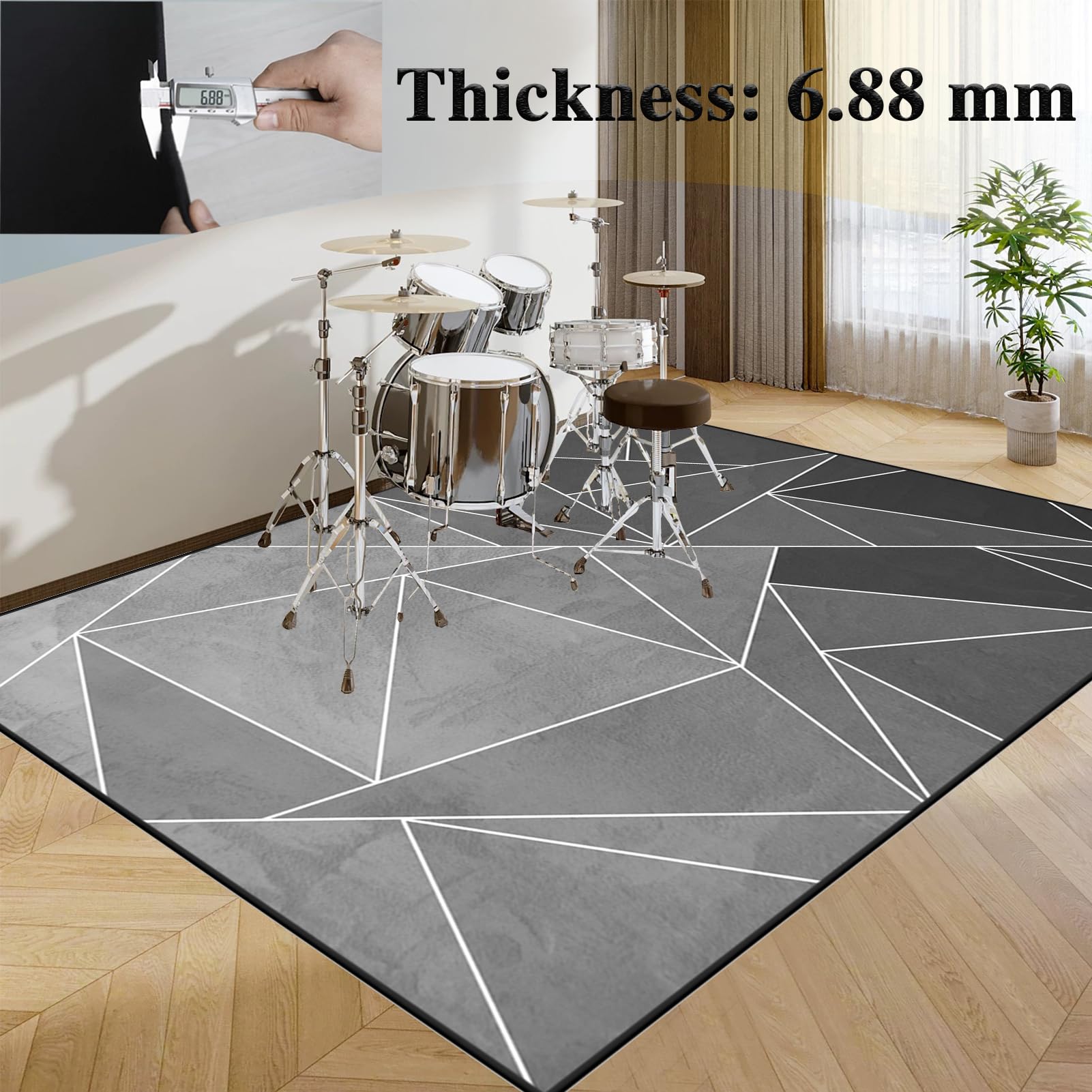 Tapis pour Batterie Acoustique Moquette Antidérapante Tapis Batterie Insonorisé Tapis de Tambour Grosse Caisse Claire Batterie électronique Kits Instruments de Musique 160 x 120 cm