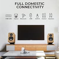 LONPOO LP-42X Bluetooth Polchangszóró HDMI ARC-val, 100W RMS, 4" Szénszálas Mélynyomó, Optikai/Koaxiális/USB/AUX Bemenet, Fejhallgató Kimene 4