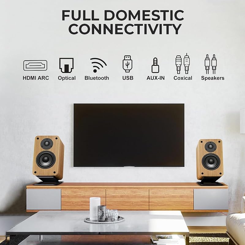 LONPOO LP-42X Bluetooth Polchangszóró HDMI ARC-val, 100W RMS, 4" Szénszálas Mélynyomó, Optikai/Koaxiális/USB/AUX Bemenet, Fejhallgató Kimene