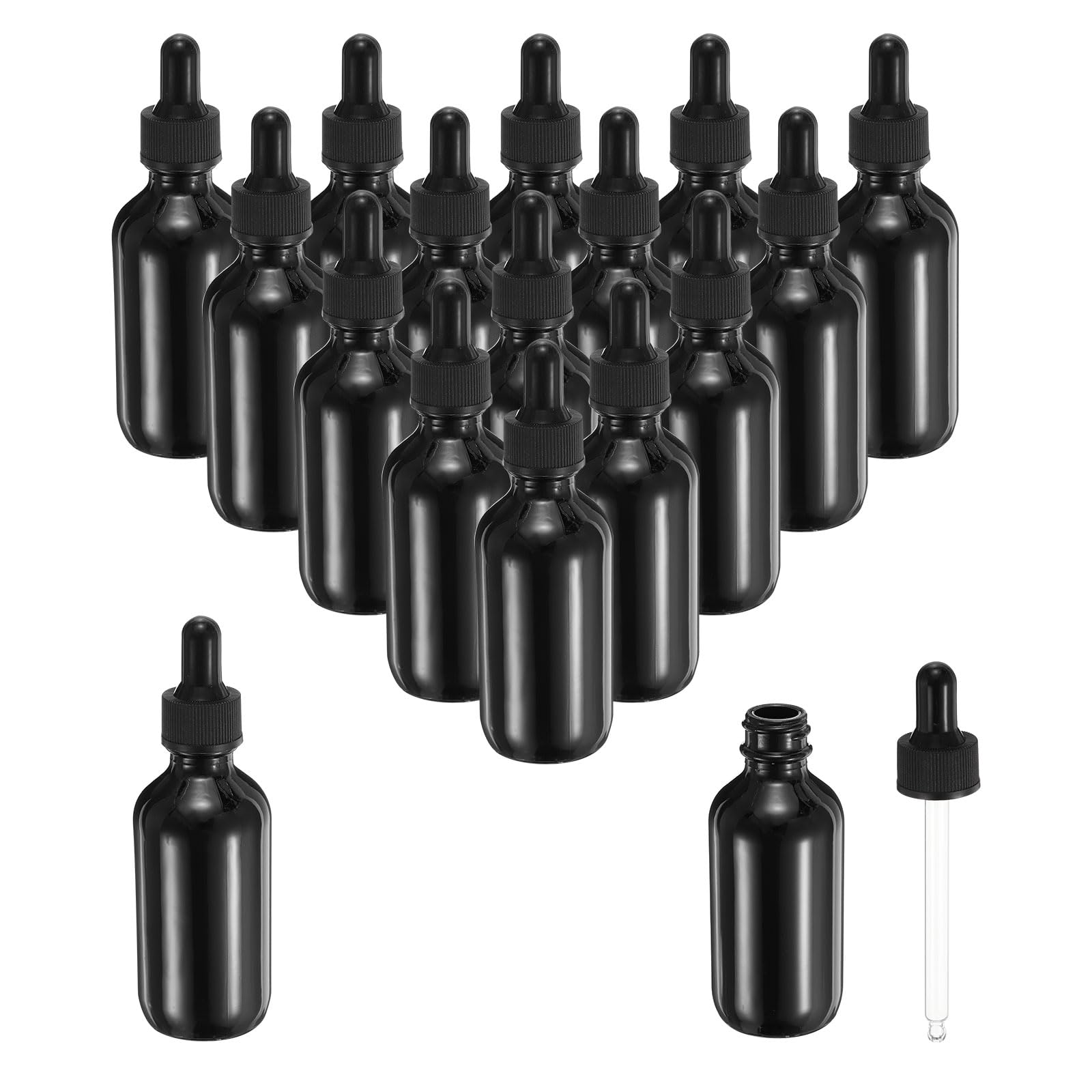 PATIKIL 60ml Glas-Tropfflasche 24 Stück Dichte Ätherische Öle testen Flüssigkeit Parfüm Behälter Mit Pipette Zur Aufbewahrung Zuhause Reisen Schwarz