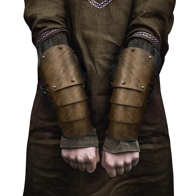Foto 4 de 6 de HiiFeuer Medieval de Cuero de imitación 4 Capas Brazales Armadura, Guanteletes de mercenario de la Edad Media