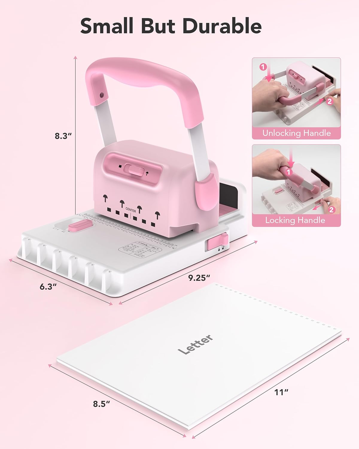 MAKEASY Binding Machine, 2-in-1 Wire & Disc Hole Punch, Pitch 2:1, 30 Sheet Punch Capacity, Portable Book Binding Kit with Starter Accessories for DIY Planners & Scrapbooks, Pink