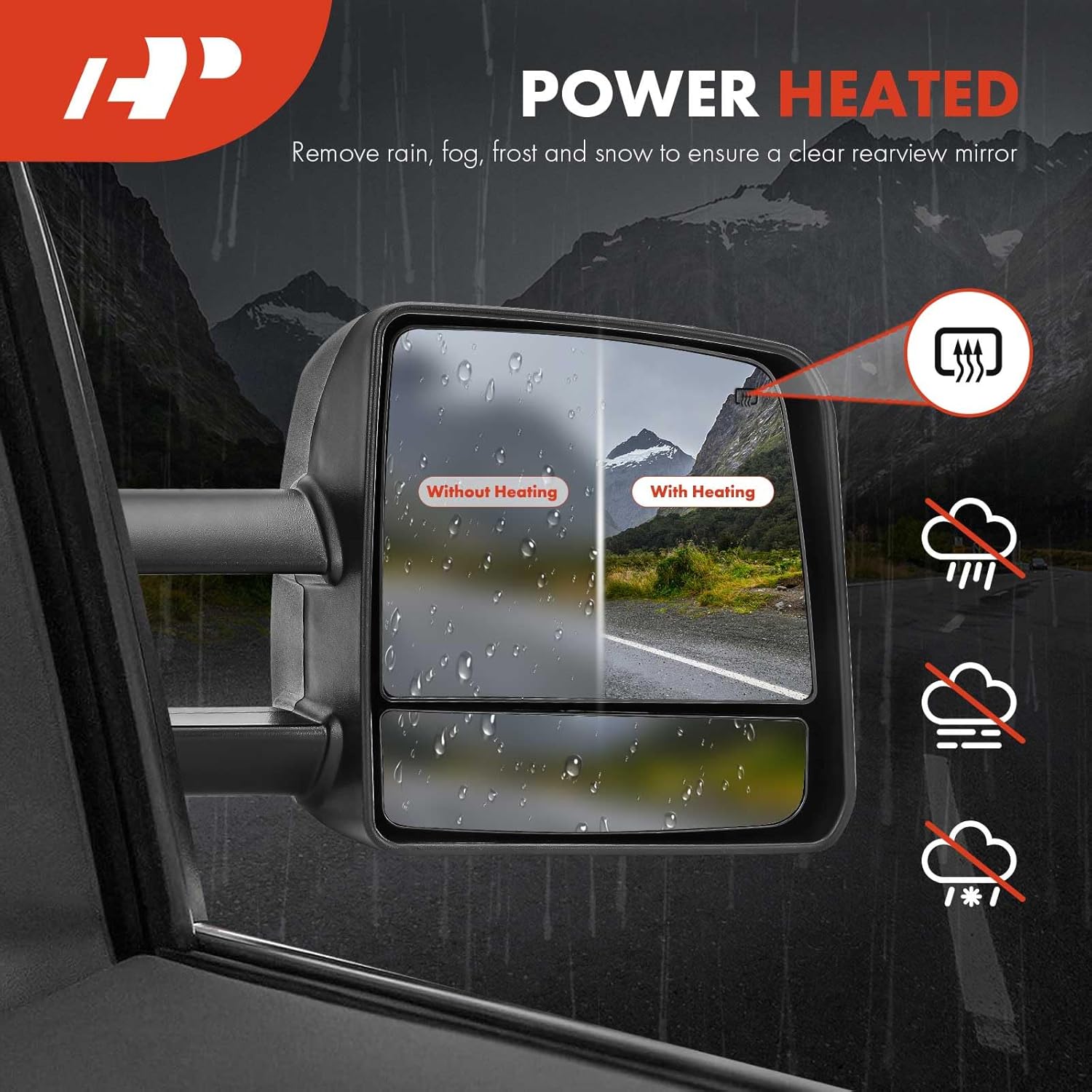 A-Premium Towing Mirrors - Compatible with Toyota Tundra 2007-2021, Sequoia 2008-2017 - Manual Folding Heated Telescoping Black - with Power Glass Turn Signal Running Light - Pair Set