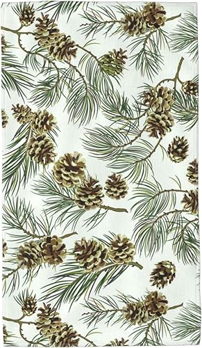 Juego de 2 toallas de mano de piñas verdes salvia para baño, conos de pino marrón rústico, toallas de cocina de microfibra con hojas verdes, toallas