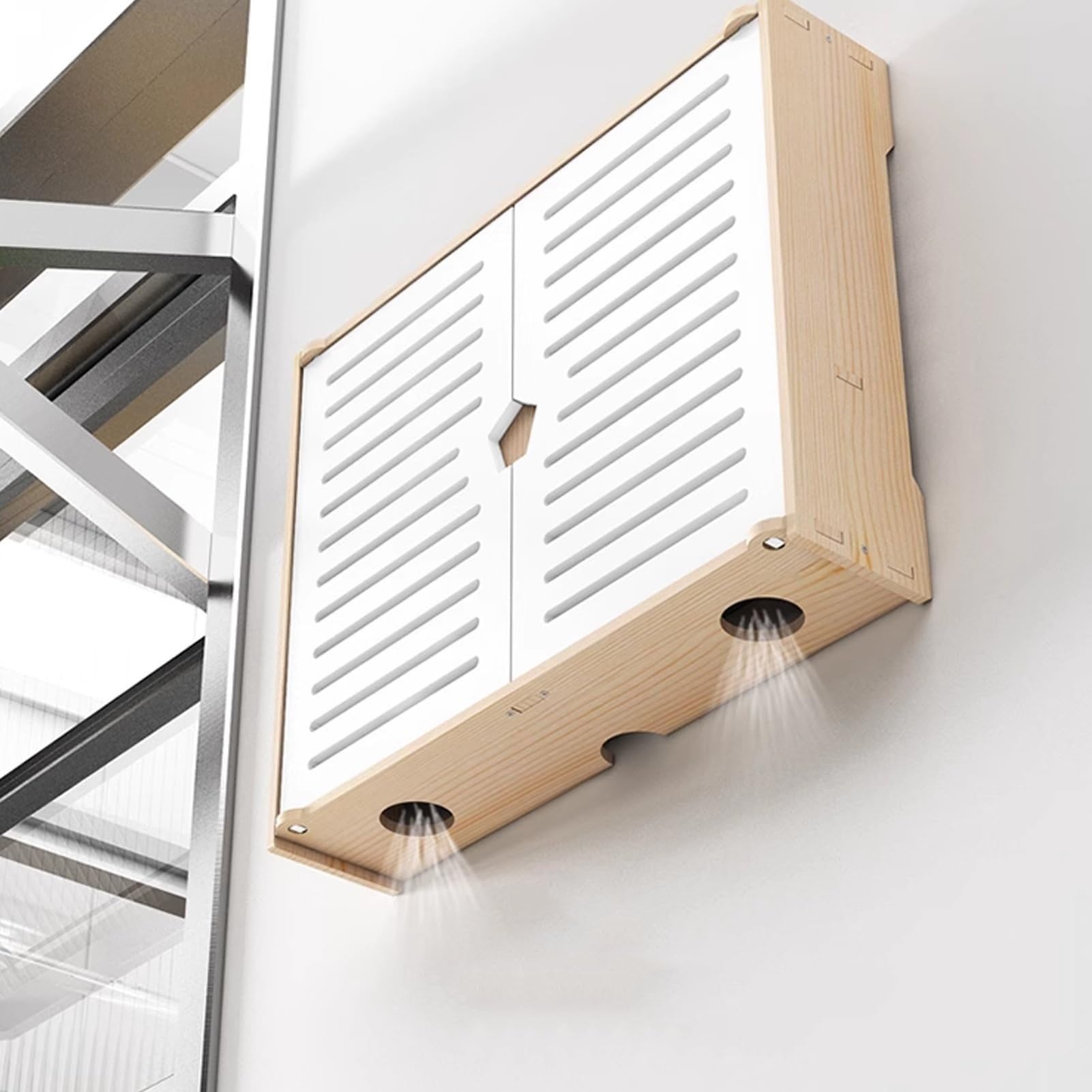 2-stufige WLAN Router Versteckbox für Steckdosenleiste, Kabelmanagement dekoratives Wand montiertes Heimmedien Aufbewahrungsregal, Holz(47x10x43cm)