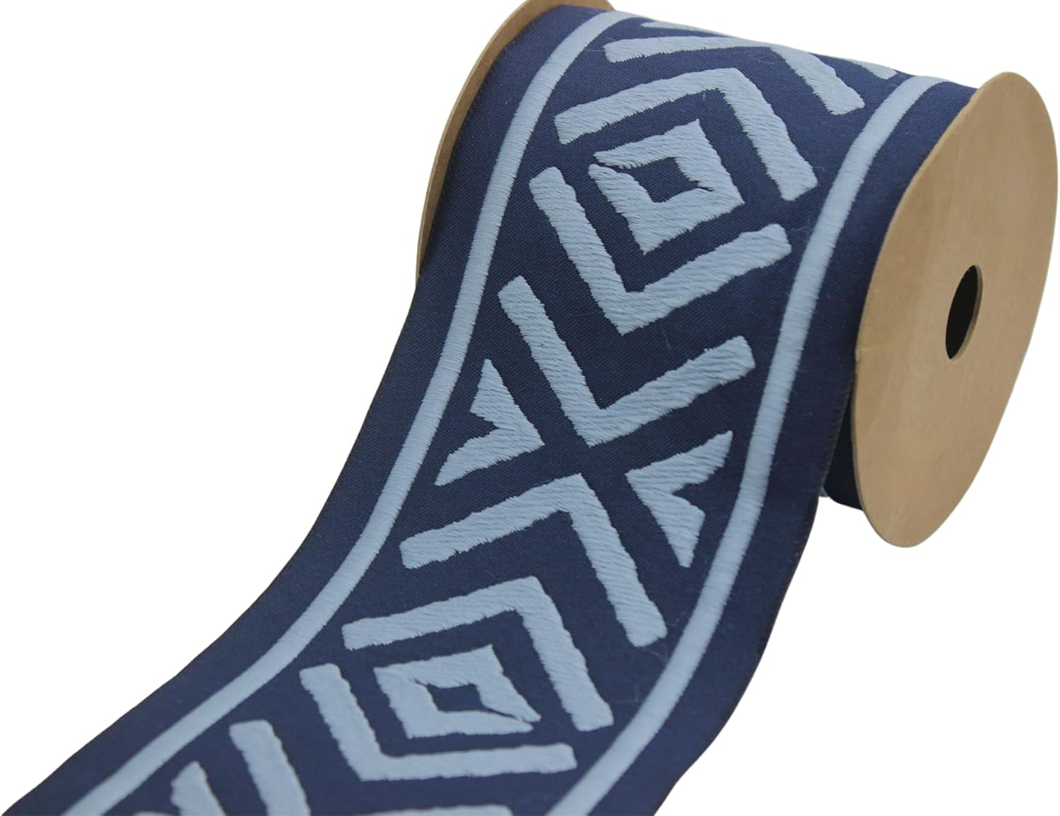 Fantastic Kurdele 3.8 Yard Spool 3.93 inches Blue Geometric Embroidered Curtain Trim Jacquard Ribbon for Your Drapes Curtains Drapery Banding Trim Tape V6 207