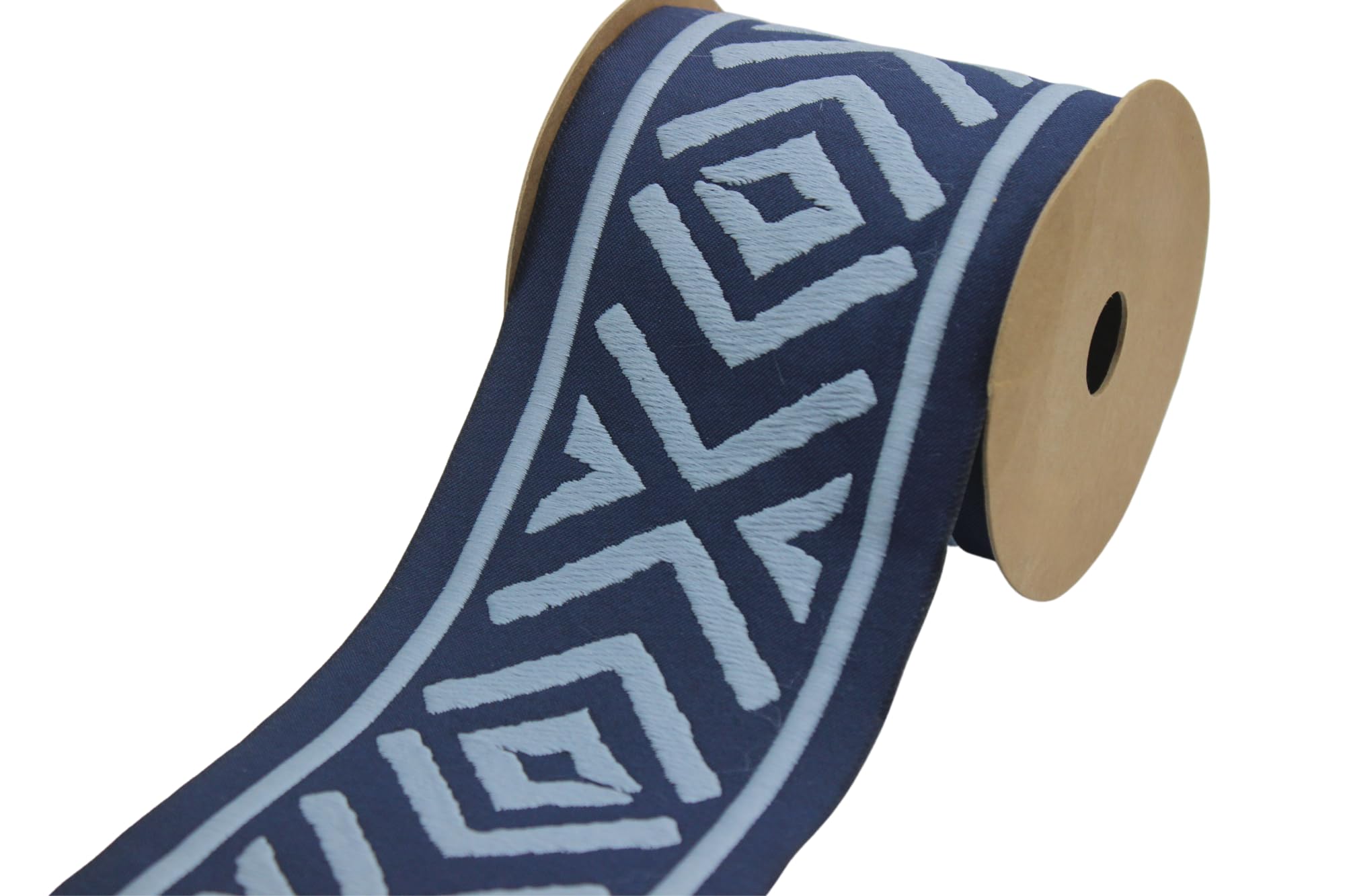 Ruban jacquard brodé bleu 10 cm rouleau de 3.8m pour rideau et draperie