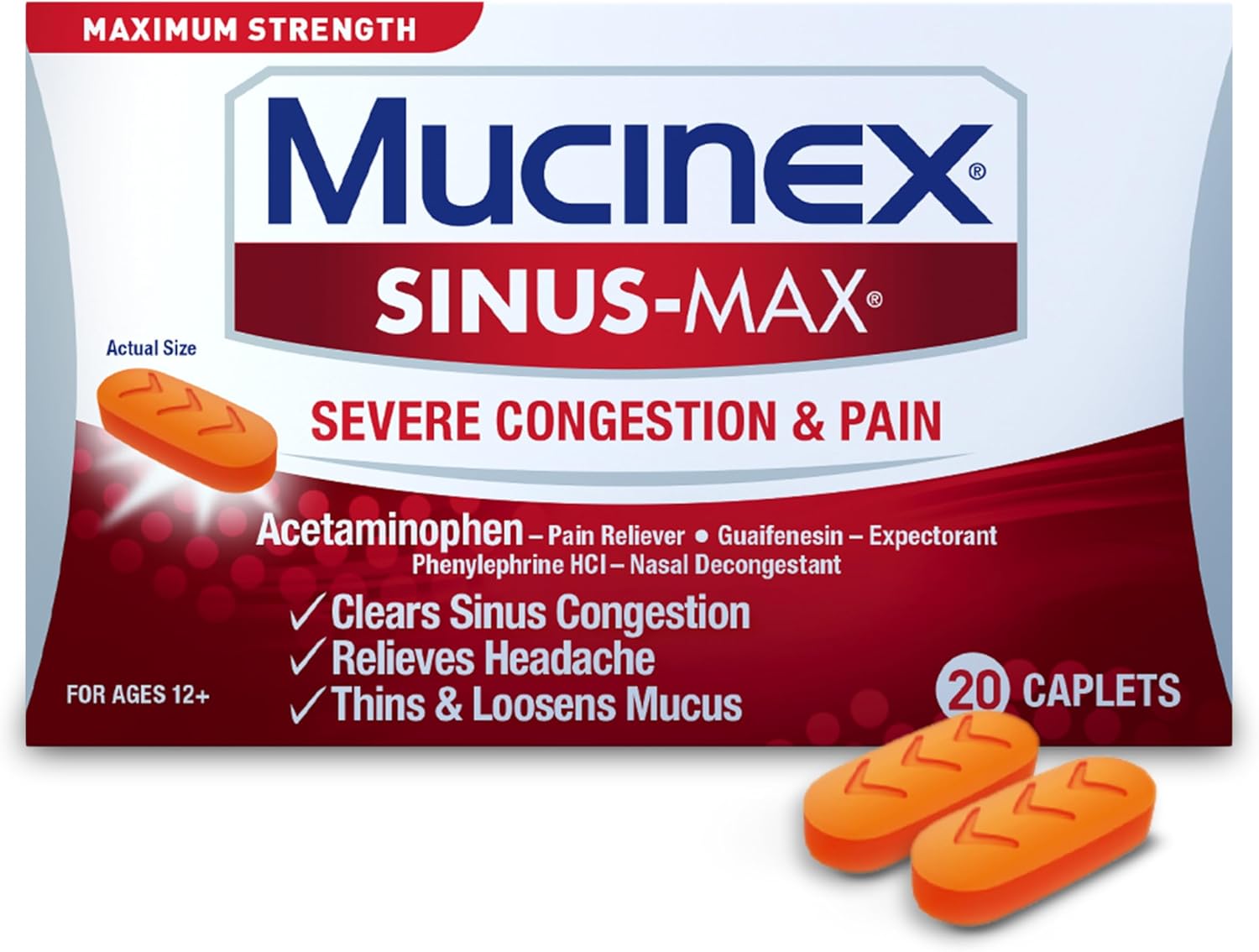 Mucinex Sinus-Max Max Strength Severe Tabletas para la congestión y el ...