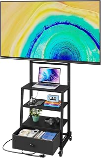 Rolling TV Stand with Wheels and Mount & Fabric Drawer for 32-85" TV - Entertainment Center with Power Outlet and Small TV Stand for Bedroom, Living Room - 18" Black