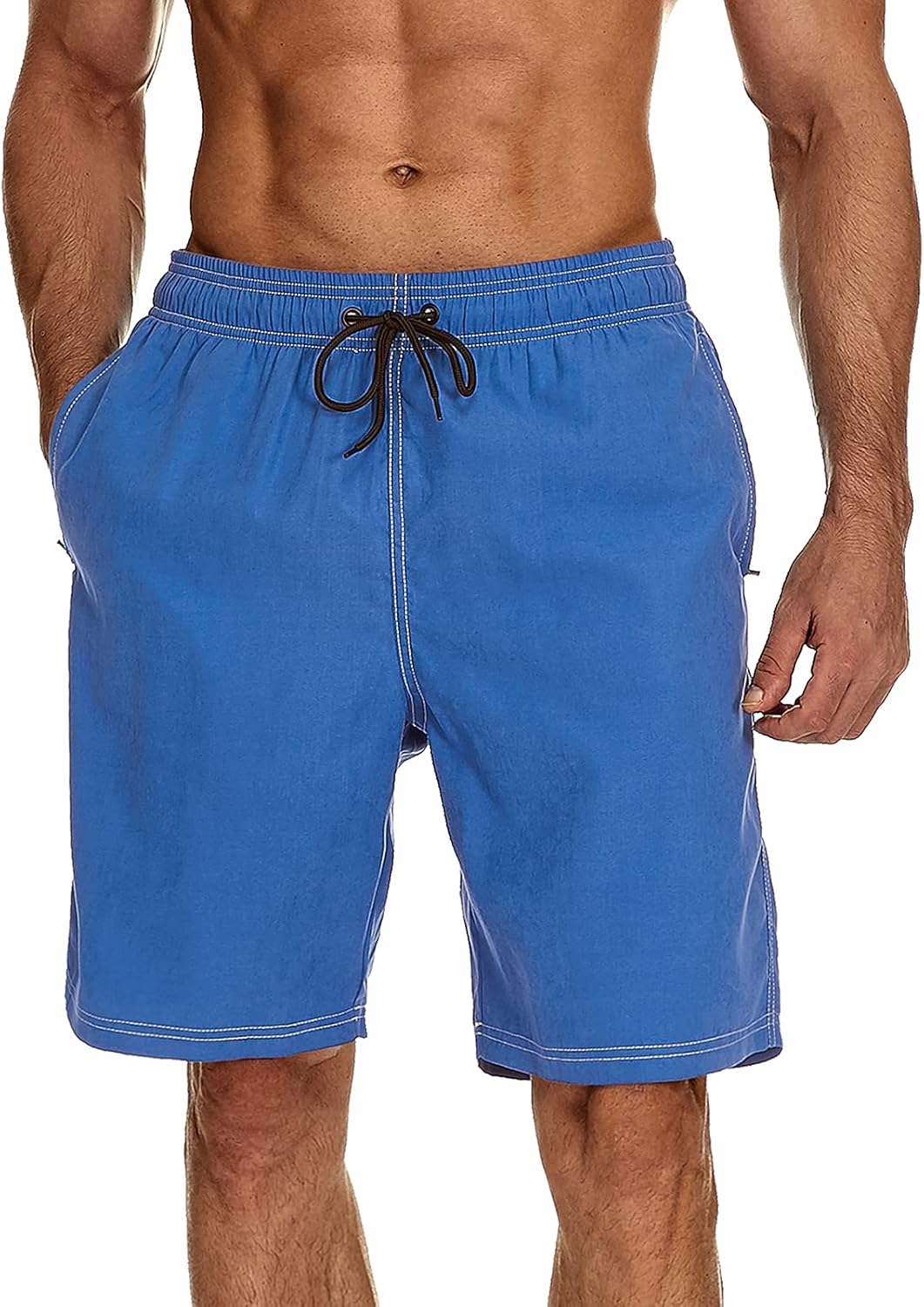 SILKWORLD Mens 9" Swim Shorts Solid Athletic Swimwear Sports Bathing Suit with Zipper Pockets : Sports & Outdoors