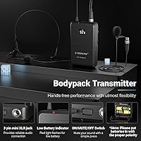 Vista 4 de Phenyx Pro Sistema de micrófono inalámbrico de 4 canales, set de micrófono inalámbrico UHF con escaneo automático, 4 bodypacks