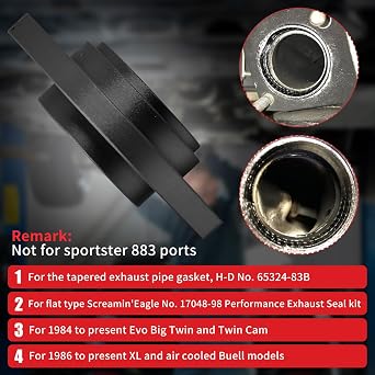 Harley Exhaust Gasket Seal Tool and Tapered Gasket - Fits 1984-2023 Models 6pcs (Black)