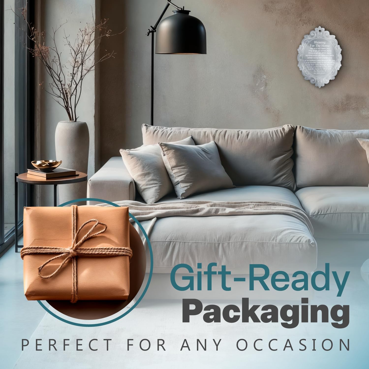 TYLDUM Jewish Silver Home Blessing Gifts Hebrew and English Engraving and Handmade Modern Mezuzah for Door Without Kosher Map of Israel Style Blue Sea