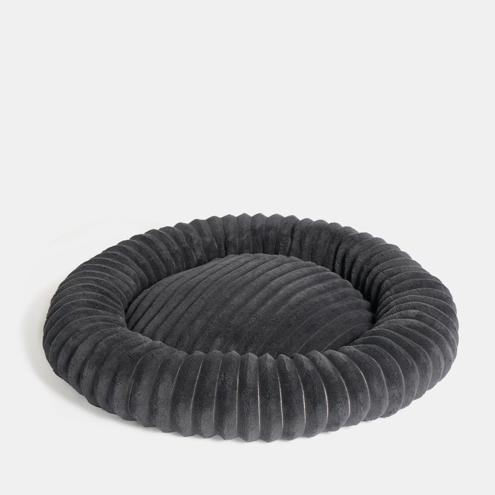 OHS Round Donut Dog Bed, Faux Fur Ribbed Large Dog Bed Super Soft Plush Anti-Anxiety Cuddler Beds Non-Slip Base Washable Pet Beds for Cats, Charcoal Grey - 70 x 70cm