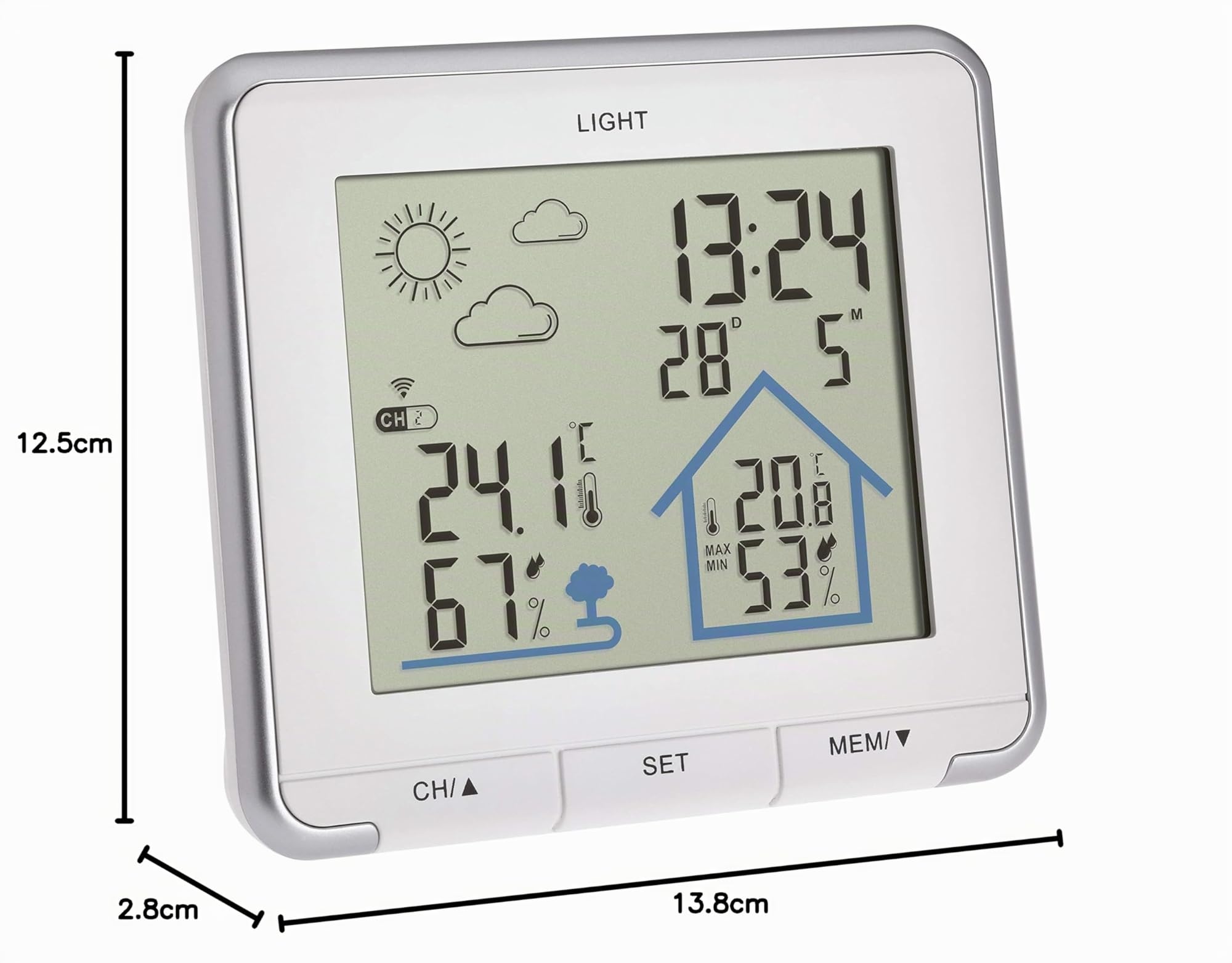 TFA Dostmann stazione meteo con sensore esterno, radiocontrollata Life, 35.1153.02, digitale, con previsioni del tempo, temperatura e umidità interna e esterna, bianca