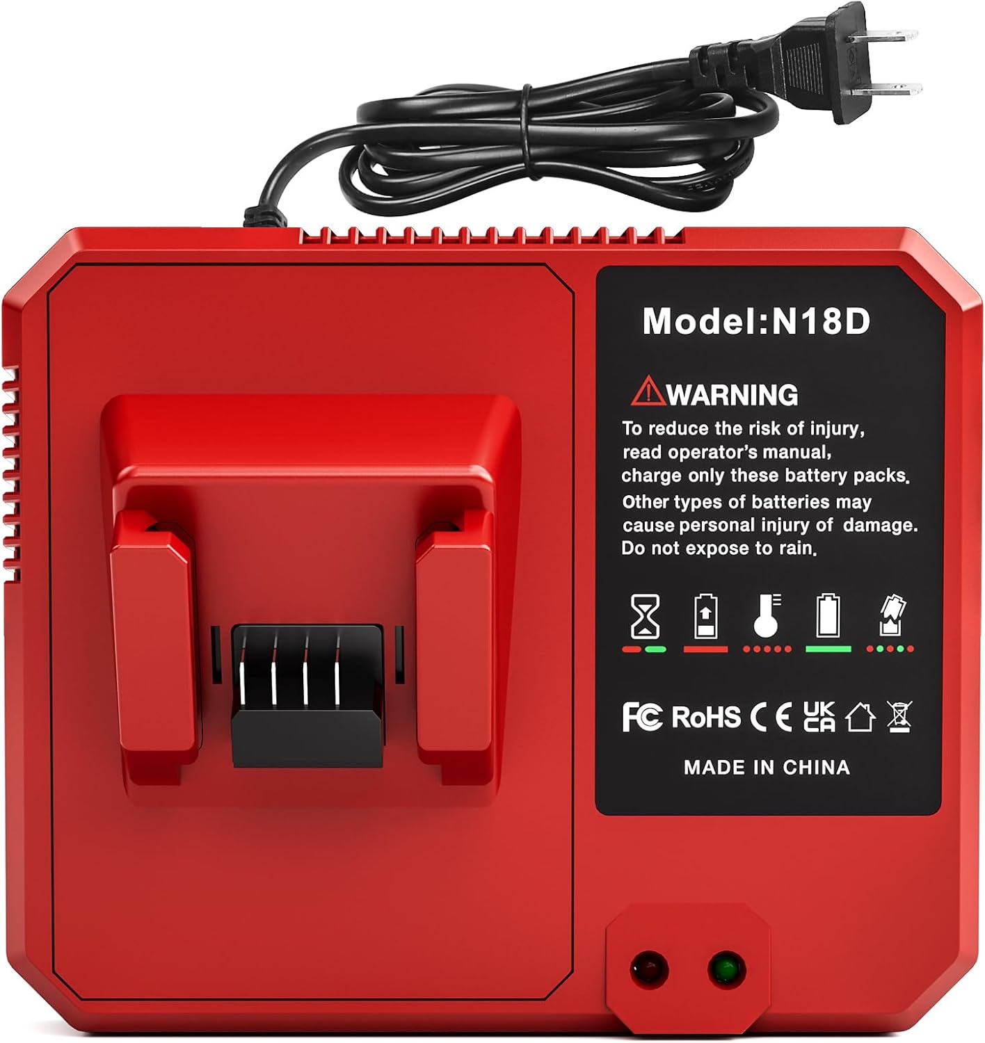 18V Rapid Charger for Milwaukee M18 Batteries, Replacement Charger with Built-in USB & Type-C Ports, Compatible with M18 Lithium-Ion Battery Packs, Model N18C for 48-59-1802 & 48-59-1812