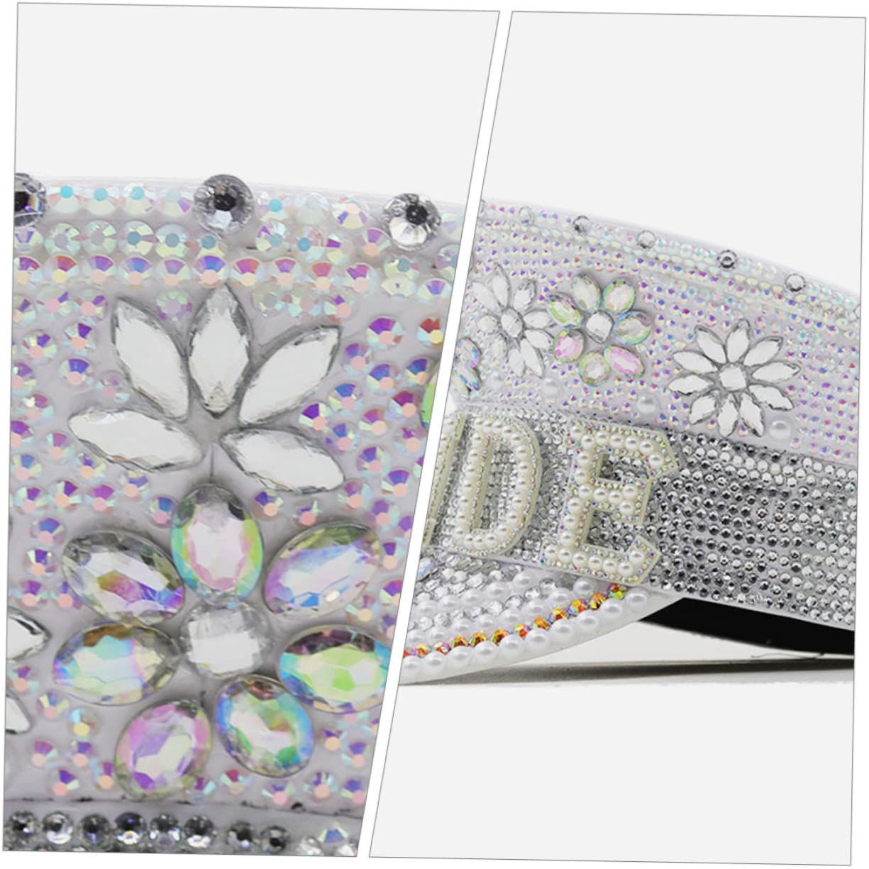 Amosfun Sombrero Tamaño Ajustable Gemas de Imitación de Novia Blanco y Diseño Brillante para Despedidas de Soltera y Bodas
